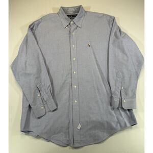 Ralph Lauren Button Down Oxford Shirt Blue Stripe Mens 16.5 34 Cotton Flesh Pony